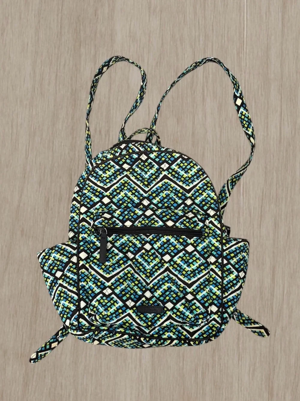 Vera Bradley Mini Backpack Blue Green Geometric Diamond Print Purse